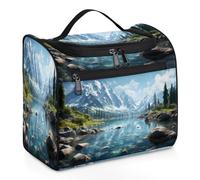 VQUVQV Borsa da toilette da appendere, grande borsa da viaggio per cosmetici, organizer per trucchi per donne e uomini, Scena del lago delle montagne innevate