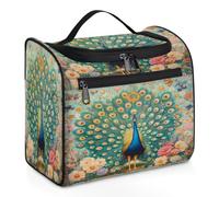 VQUVQV Borsa da toilette da appendere, grande borsa da viaggio per cosmetici, organizer per trucchi per donne e uomini, Un bellissimo pavone con piume