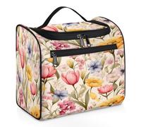 VQUVQV Borsa da toilette da appendere, grande borsa da viaggio per cosmetici, organizer per trucchi per donne e uomini, Fiore Colorato Primavera
