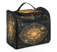 VQUVQV Borsa da toilette da appendere, grande borsa da viaggio per cosmetici, organizer per trucchi per donne e uomini, Bussola Astrologia Dorata