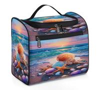VQUVQV Borsa da toilette da appendere, grande borsa da viaggio per cosmetici, organizer per trucchi per donne e uomini, Stella marina con conchiglie colorate al tramonto
