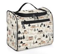 VQUVQV Borsa da toilette da appendere, grande borsa da viaggio per cosmetici, organizer per trucchi per donne e uomini, Inverno Villaggio Scena
