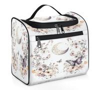 VQUVQV Borsa da toilette da appendere, grande borsa da viaggio per cosmetici, organizer per trucchi per donne e uomini, Acquerello Luna Farfalle Fiore