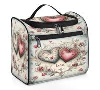 VQUVQV Borsa da toilette da appendere, grande borsa da viaggio per cosmetici, organizer per trucchi per donne e uomini, Vintage Due Cuore Fiore