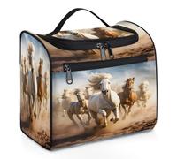 VQUVQV Borsa da toilette da appendere, grande borsa da viaggio per cosmetici, organizer per trucchi per donne e uomini, Cavalli che corrono nella polvere