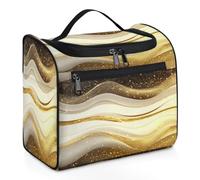 VQUVQV Borsa da toilette da appendere, grande borsa da viaggio per cosmetici, organizer per trucchi per donne e uomini, Onda Linea Bianca e Oro