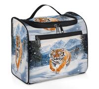 VQUVQV Borsa da toilette da appendere, grande borsa da viaggio per cosmetici, organizer per trucchi per donne e uomini, Tigre che corre nella neve