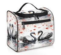 VQUVQV Borsa da toilette da appendere, grande borsa da viaggio per cosmetici, organizer per trucchi per donne e uomini, Cigni neri con cuori
