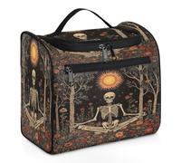 VQUVQV Borsa da toilette da appendere, grande borsa da viaggio per cosmetici, organizer per trucchi per donne e uomini, Scheletro meditando nella foresta
