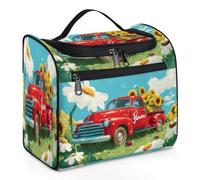 VQUVQV Borsa da toilette da appendere, grande borsa da viaggio per cosmetici, organizer per trucchi per donne e uomini, Fiore Camion Rosso Vintage