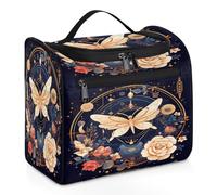 VQUVQV Borsa da toilette da appendere, grande borsa da viaggio per cosmetici, organizer per trucchi per donne e uomini, Farfalla mistica libellula fiore