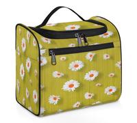 VQUVQV Borsa da toilette da appendere, grande borsa da viaggio per cosmetici, organizer per trucchi per donne e uomini, Margherite a righe gialle e verdi