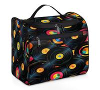 VQUVQV Borsa da toilette da appendere, grande borsa da viaggio per cosmetici, organizer per trucchi per donne e uomini, Retro CD Vintage Musical