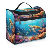 VQUVQV Borsa da toilette da appendere, grande borsa da viaggio per cosmetici, organizer per trucchi per donne e uomini, Pesce tartaruga animale oceano