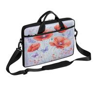 VQUVQV Borsa per computer portatile, unisex, impermeabile, borsa messenger con tracolla, Papaveri rossi e farfalle viola