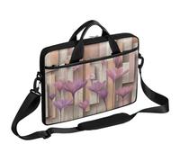 VQUVQV Borsa per computer portatile, unisex, impermeabile, borsa messenger con tracolla, Tavola in legno con fiori viola