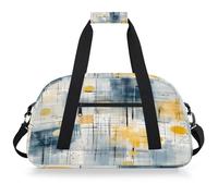 VQUVQV Borsa sportiva da palestra borsone impermeabile borse da viaggio per il fine settimana borse da notte per ragazzi ragazze, Blu Giallo Griglia Astratta