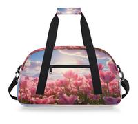 VQUVQV Borsa sportiva da palestra borsone impermeabile borse da viaggio per il fine settimana borse da notte per ragazzi ragazze, Tramonto sul campo di tulipani rosa