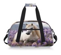 VQUVQV Borsa sportiva da palestra borsone impermeabile borse da viaggio per il fine settimana borse da notte per ragazzi ragazze, Un cavallo bianco tra i cespugli di fiori