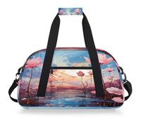 VQUVQV Borsa sportiva da palestra borsone impermeabile borse da viaggio per il fine settimana borse da notte per ragazzi ragazze, Tramonto di loto rosa