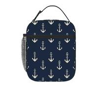 VQUVQV Borsa termica per il pranzo con ancora bianca nautica, per donne e uomini, riutilizzabile, isolata, a prova di perdite, borsa termica per lavoro, scuola, picnic, viaggi