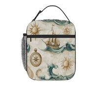 VQUVQV Borsa termica per il pranzo con bussole nautiche per donne e uomini, riutilizzabile, isolata, a prova di perdite, borsa termica per lavoro, scuola, picnic, viaggi