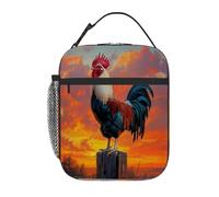 VQUVQV Borsa termica per il pranzo con gallo al tramonto, per donne e uomini, riutilizzabile, isolata, a prova di perdite, borsa termica per lavoro, scuola, picnic, viaggi