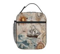 VQUVQV Borsa termica per il pranzo per donne e uomini, con navi, bussole, riutilizzabile, isolata, a prova di perdite, borsa termica per lavoro, scuola, picnic, viaggi
