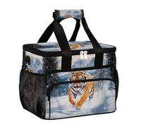 VQUVQV Borsa termica per il pranzo per donne e uomini, con tigre che corre sulla neve, borsa frigo grande, riutilizzabile, a prova di perdite, con tracolla regolabile, per lavoro, picnic, spiaggia