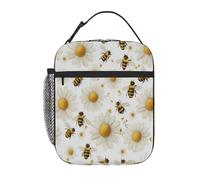 VQUVQV Borsa termica per il pranzo per donne, uomini, margherite bianche e api da miele, riutilizzabile, isolata, a prova di perdite, borsa termica per lavoro, scuola, picnic, viaggi