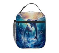 VQUVQV Borsa termica per il pranzo, per uomini, donne, bambini, con delfini e onde al tramonto, riutilizzabile, per lavoro, scuola, viaggi
