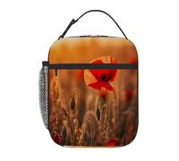 VQUVQV Borsa termica per il pranzo, per uomini, donne, bambini, con stampa di papaveri al tramonto, riutilizzabile, per lavoro, scuola, viaggi