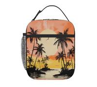 VQUVQV Borsa termica termica per il pranzo, per donne e uomini, con palme tropicali al tramonto e per adulti, con tasca laterale in rete per lavoro, scuola, picnic