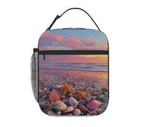VQUVQV Borsa termica termica per il pranzo, per donne e uomini, tramonto con conchiglie sulla spiaggia e stelle marine, per adulti, con tasca laterale in rete, per lavoro, scuola, picnic