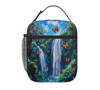 VQUVQV Borsa termica termica per il pranzo, unisex, per bambini, con farfalle nel bosco sotto la cascata, riutilizzabile, per lavoro, scuola, viaggi