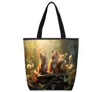 VQUVQV Borsa tote in tela per donne e ragazze, borsa tote riutilizzabile in tela con tasche con cerniera, Tre scoiattoli nella foresta, Taglia unica