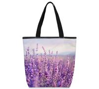 VQUVQV Borsa tote in tela per donne e ragazze, borsa tote riutilizzabile in tela con tasche con cerniera, Bellissimo campo di lavanda, Taglia unica