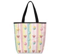 VQUVQV Borsa tote in tela per donne e ragazze, borsa tote riutilizzabile in tela con tasche con cerniera, Uovo di Pasqua Pastello Cupcake Stripes, Taglia unica