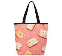 VQUVQV Borsa tote in tela per donne e ragazze, borsa tote riutilizzabile in tela con tasche con cerniera, Pane Rosa, Taglia unica