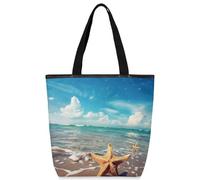 VQUVQV Borsa tote in tela per donne e ragazze, borsa tote riutilizzabile in tela con tasche con cerniera, Spiaggia degli animali delle stelle marine del mare, Taglia unica