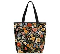 VQUVQV Borsa tote in tela per donne e ragazze, borsa tote riutilizzabile in tela con tasche con cerniera, Fiori di campo colorati, Taglia unica