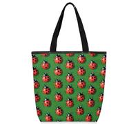 VQUVQV Borsa tote in tela per donne e ragazze, borsa tote riutilizzabile in tela con tasche con cerniera, Coccinelle Cartoon Verde, Taglia unica