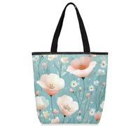 VQUVQV Borsa tote in tela per donne e ragazze, borsa tote riutilizzabile in tela con tasche con cerniera, Fiori di campo blu colorati, Taglia unica