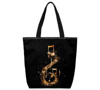 VQUVQV Borsa tote in tela per donne e ragazze, borsa tote riutilizzabile in tela con tasche con cerniera, Stampa Art Music Notes, Taglia unica