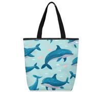 VQUVQV Borsa tote in tela per donne e ragazze, borsa tote riutilizzabile in tela con tasche con cerniera, Animali del Mare delfino Cartoon, Taglia unica