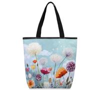 VQUVQV Borsa tote in tela per donne e ragazze, borsa tote riutilizzabile in tela con tasche con cerniera, Giardino Fiori di campo, Taglia unica