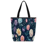 VQUVQV Borsa tote in tela per donne e ragazze, borsa tote riutilizzabile in tela con tasche con cerniera, Fiori di campo rosa blu viola, Taglia unica