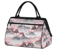 VQUVQV Borsone da viaggio, impermeabile, per sport, palestra, weekender, per la notte, per uomini e donne, Montagne di fiori di ciliegio rosa