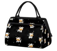 VQUVQV Borsone da viaggio, impermeabile, per sport, palestra, weekender, per la notte, per uomini e donne, Carino Cartoon Mucca Nera