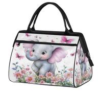 VQUVQV Borsone da viaggio, impermeabile, per sport, palestra, weekender, per la notte, per uomini e donne, Elefante e farfalla tra i fiori